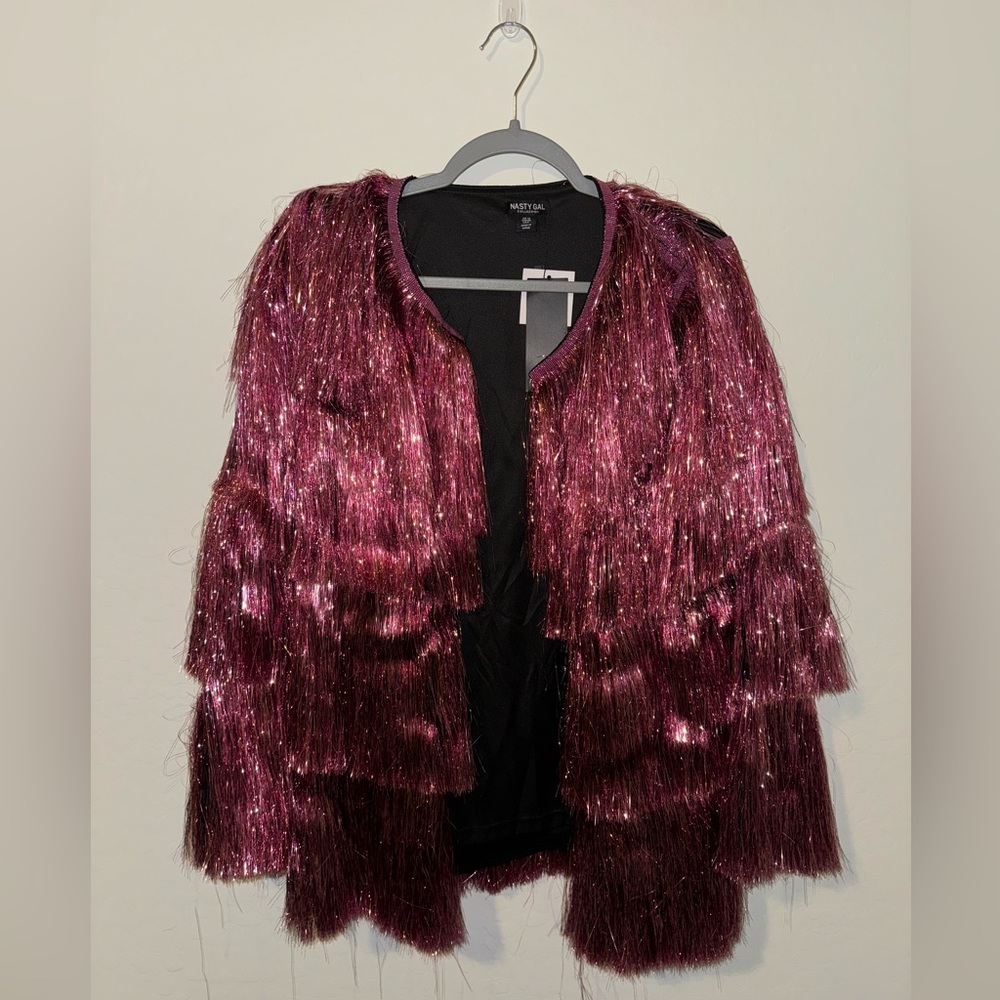 Nasty Gal Metallic Tinsel Jacket - dark pink - size 8